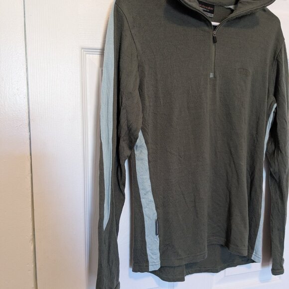Icebreaker Bodyfit 260 Merino Wool 1/4 Zip Sweater Womens Large Green Mock Neck - Picture 6 of 10